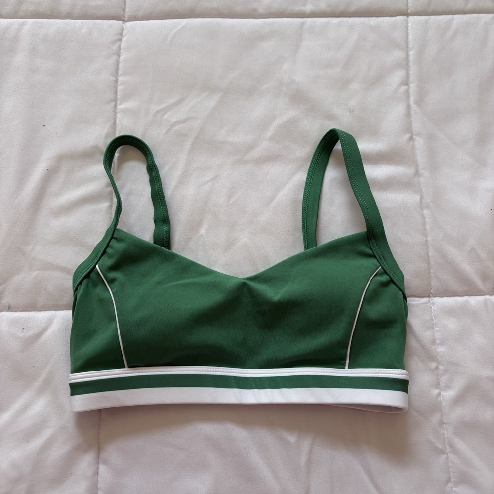 WILO THE LABEL Sports Bra Womens XS Green White Padded Yoga Quiet Luxury Active